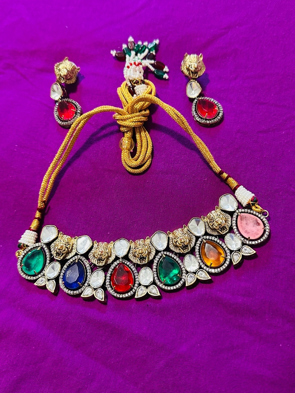Multicolor Kundan and Moissanite Stone Teardrop Sabyasachi-brand-inspired set